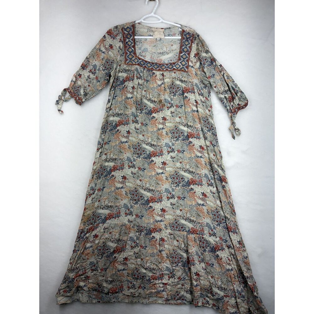 Johnny Was Jade Maxi Dress Rayon Medium Square Neck Patterned Dress